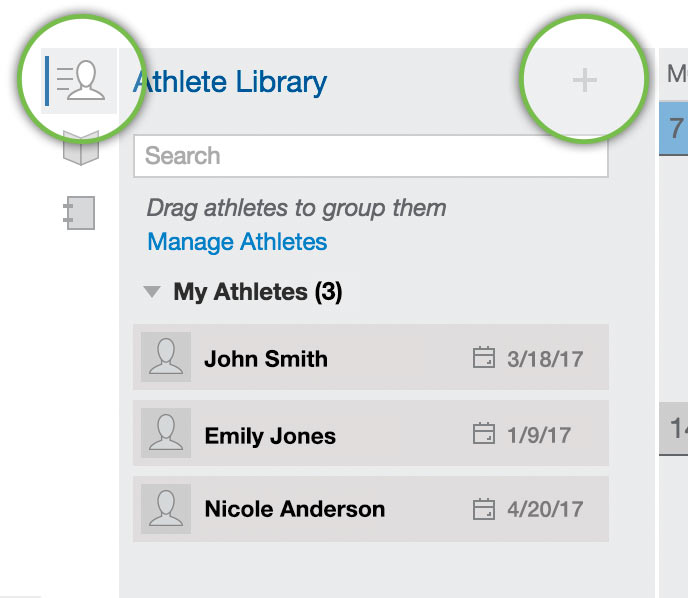 Click on the Athlete Library icon to add athletes to your account